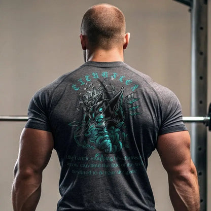 TitanFlex Strength Wear T-Shirt Men’s Gym T-Shirt – Fenrir & Arrows | Nordic Wolf Workout Shirt Men’s Gym T-Shirt – Fenrir & Arrows | Nordic Wolf Workout Shirt. Modern Viking bodybuilder