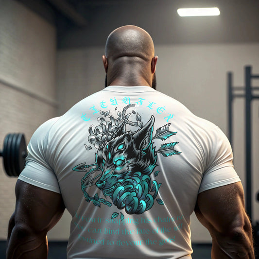 TitanFlex Strength Wear T-Shirt White / S / Adults Men’s Gym T-Shirt – Fenrir & Arrows | Nordic Wolf Workout Shirt Men’s Gym T-Shirt – Fenrir & Arrows | Nordic Wolf Workout Shirt. Modern Viking bodybuilder